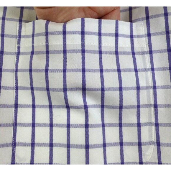 Paul Fredrick Mens Non-Iron Classic Fit Checkered Dress Shirt 20 x 36 Purple & W - Picture 7 of 9